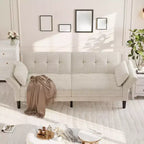 Canapé Futon Convertible avec Dossier et Accoudoirs Réglables, Tissu Chenille, 3 Places