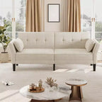 Canapé Futon Convertible avec Dossier et Accoudoirs Réglables, Tissu Chenille, 3 Places