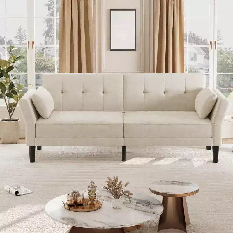 Canapé Futon Convertible avec Dossier et Accoudoirs Réglables, Tissu Chenille, 3 Places