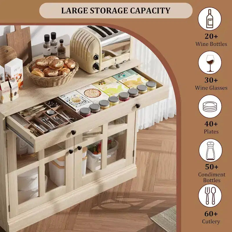 Buffet moderne de 35,4" avec portes en verre, tiroir et étagères réglables