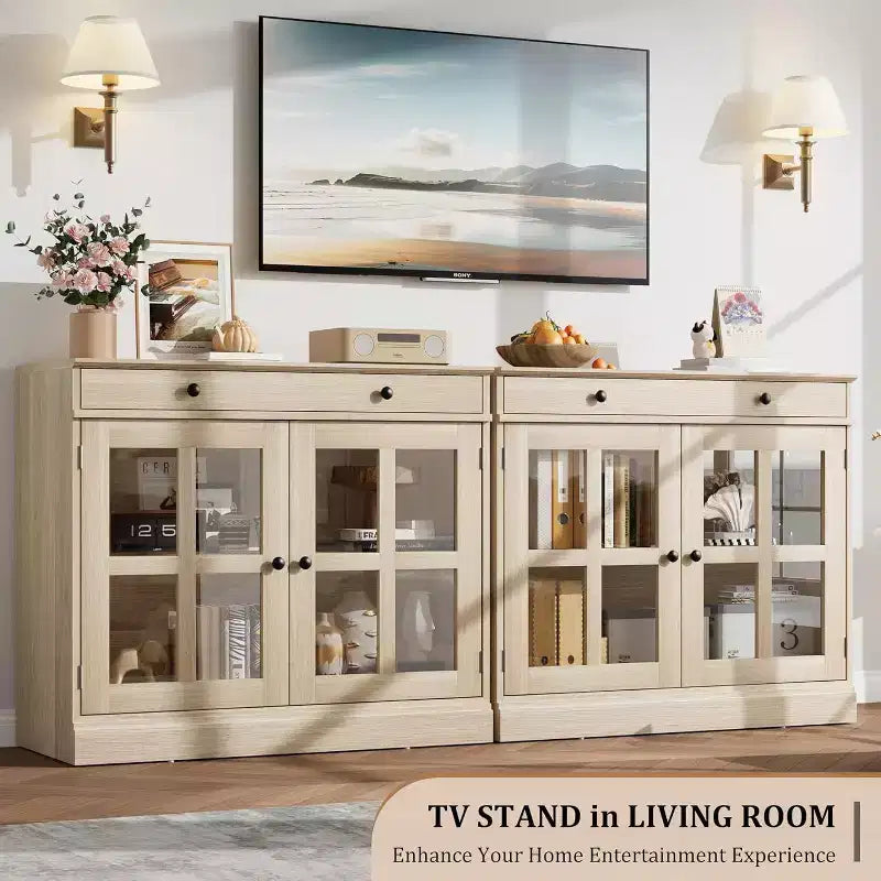 Buffet moderne de 35,4" avec portes en verre, tiroir et étagères réglables