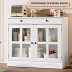 Buffet moderne de 35,4" avec portes en verre, tiroir et étagères réglables