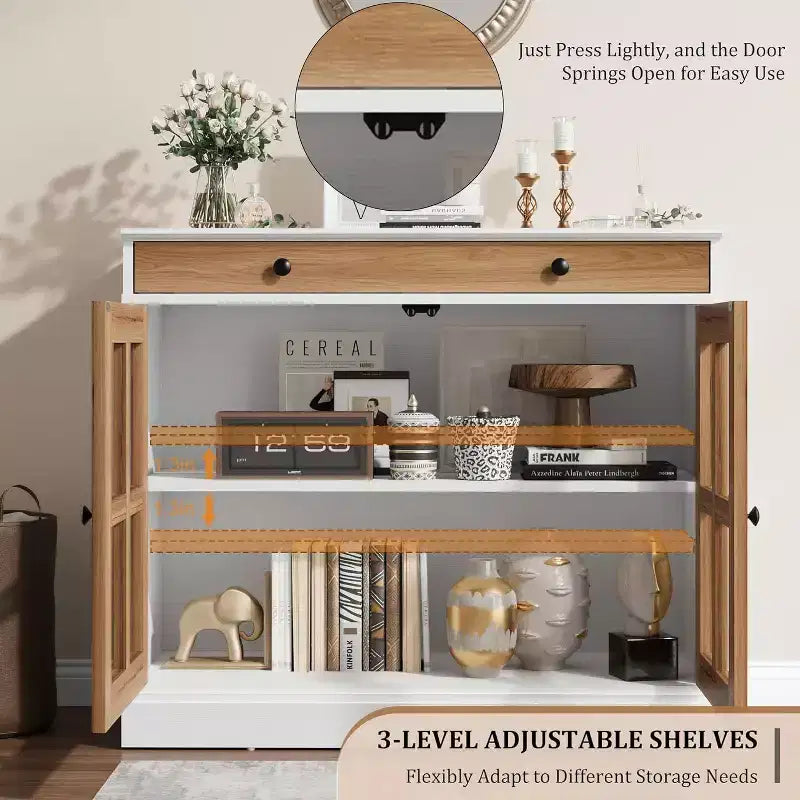 Buffet moderne de 35,4" avec portes en verre, tiroir et étagères réglables