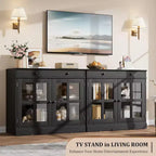 Buffet moderne de 35,4" avec portes en verre, tiroir et étagères réglables