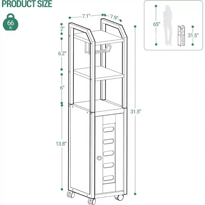 Meuble de rangement de salle de bain avec porte-papier toilette et roulettes