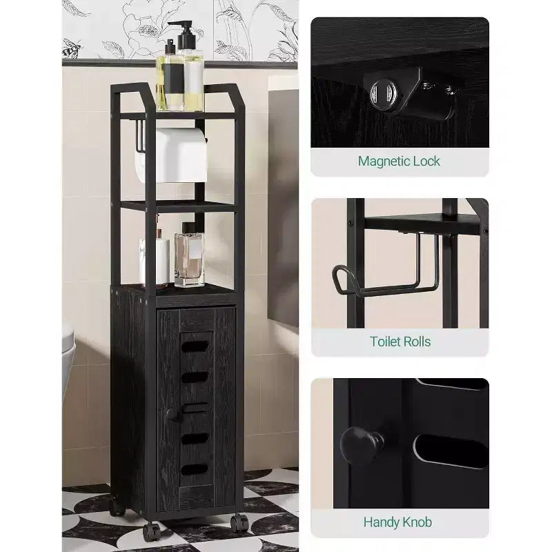 Meuble de rangement de salle de bain avec porte-papier toilette et roulettes