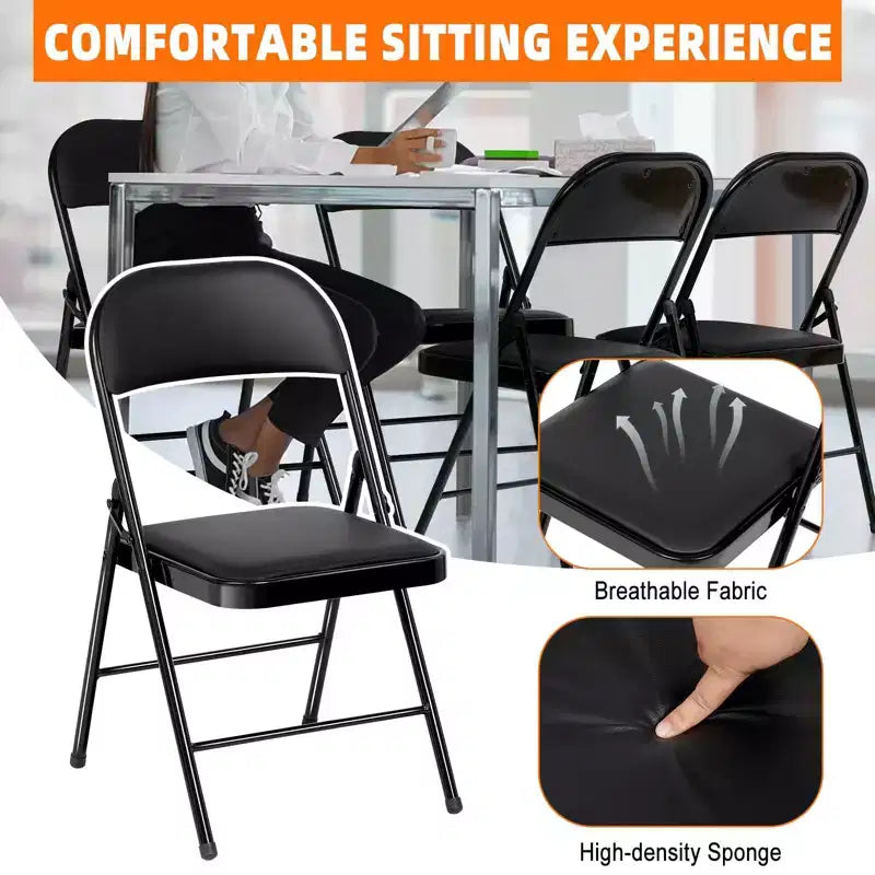 Lot de 6 chaises pliantes avec assise rembourrée et cadre en acier