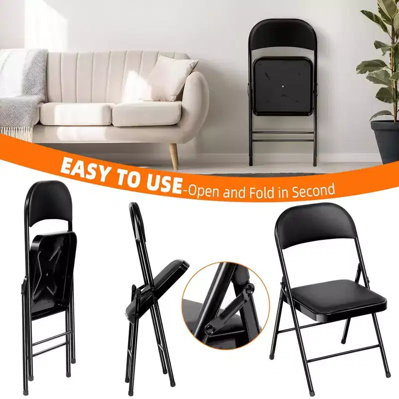 Lot de 6 chaises pliantes avec assise rembourrée et cadre en acier