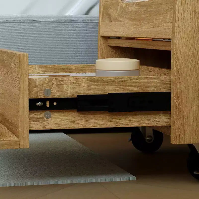 Table de chevet en forme de robot avec plateau rotatif à 360°, bande LED et roulettes verrouillables