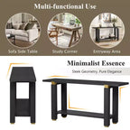 Console étroite de 63 pouces avec étagère ouverte et accents métalliques, noire