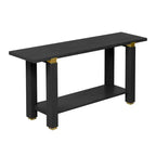 Console étroite de 63 pouces avec étagère ouverte et accents métalliques, noire