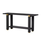 Console étroite de 63 pouces avec étagère ouverte et accents métalliques, noire