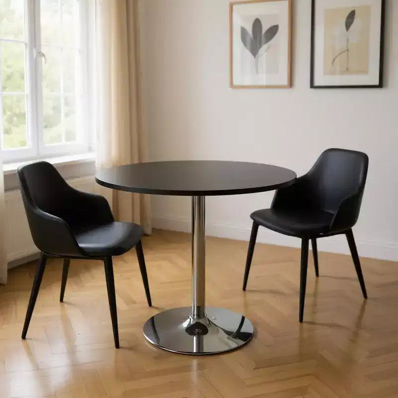 Table à manger ronde de 36 pouces avec pied central, noir et argent