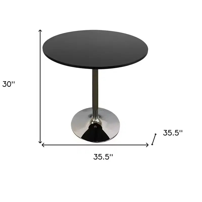 Table à manger ronde de 36 pouces avec pied central, noir et argent
