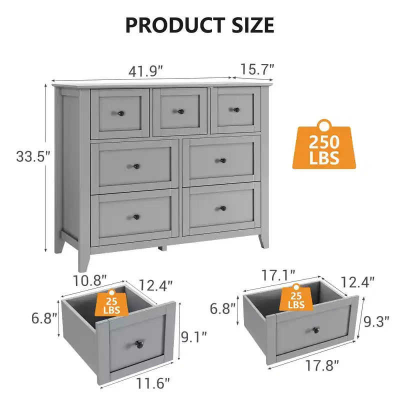 Commode en bois à 7 tiroirs avec armoire de rangement