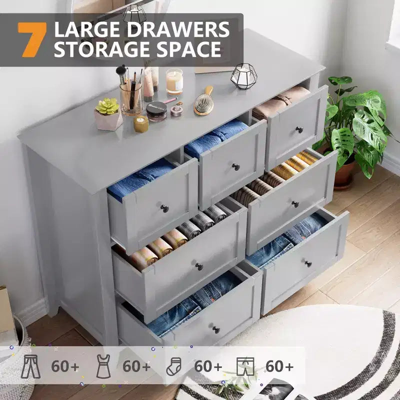Commode en bois à 7 tiroirs avec armoire de rangement