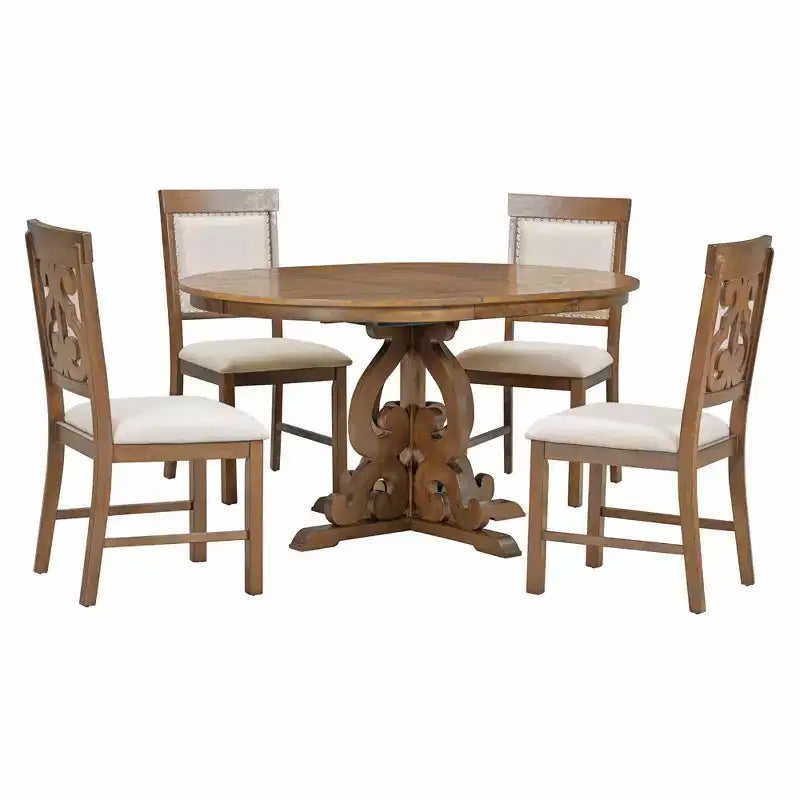 Ensemble de salle à manger extensible rond 5 pièces pour 4 personnes avec chaises rembourrées