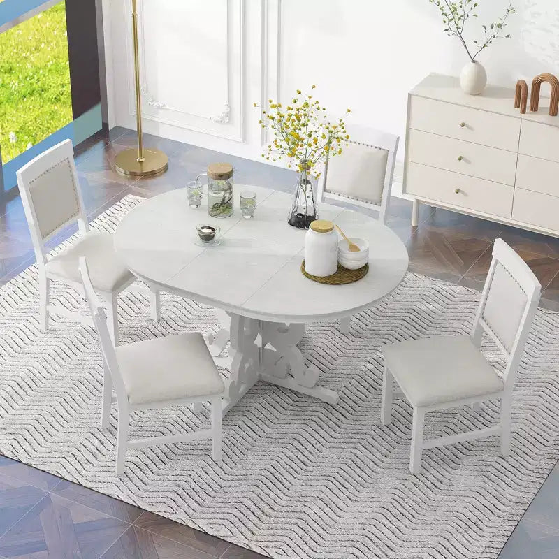 Ensemble de salle à manger extensible rond 5 pièces pour 4 personnes avec chaises rembourrées