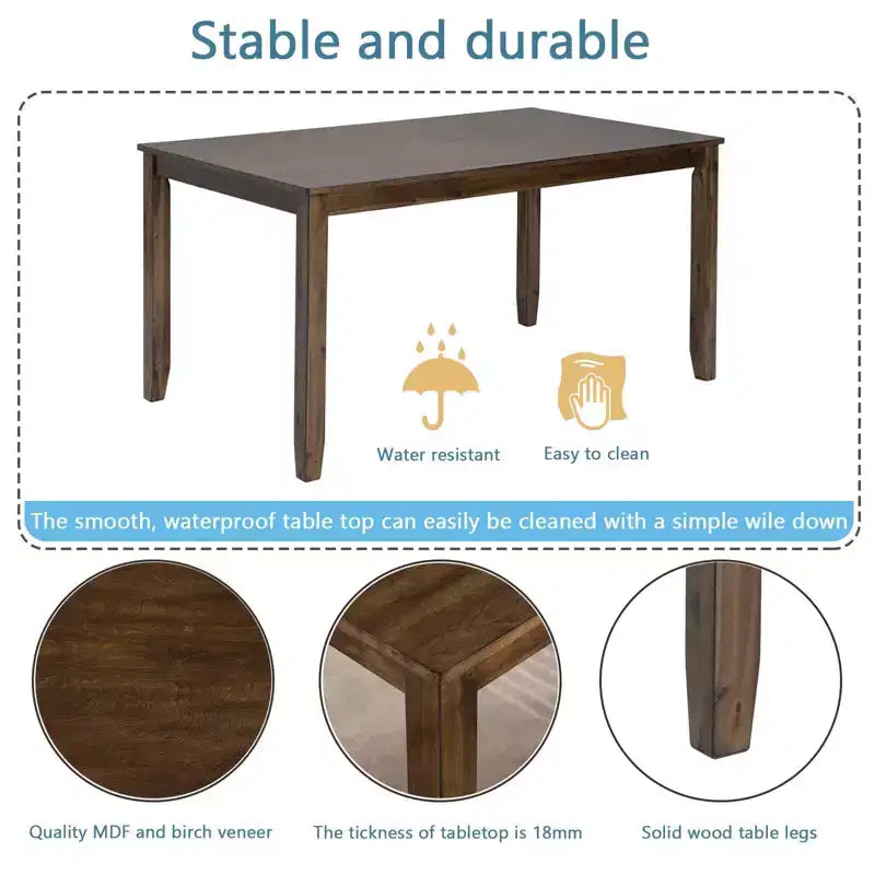 Table de salle à manger rectangulaire en bois – Finition noyer, taille compacte pour petits espaces
