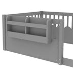 Cadre de lit au sol Montessori (Simple/Double/King) en bois avec barrière de sécurité et étagère à livres
