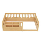 Cadre de lit au sol Montessori (Simple/Double/King) en bois avec barrière de sécurité et étagère à livres