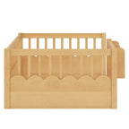Cadre de lit au sol Montessori (Simple/Double/King) en bois avec barrière de sécurité et étagère à livres