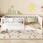 Cadre de lit au sol Montessori (Simple/Double/King) en bois avec barrière de sécurité et étagère à livres