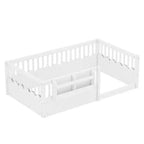 Cadre de lit au sol Montessori (Simple/Double/King) en bois avec barrière de sécurité et étagère à livres