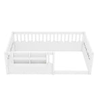 Cadre de lit au sol Montessori (Simple/Double/King) en bois avec barrière de sécurité et étagère à livres