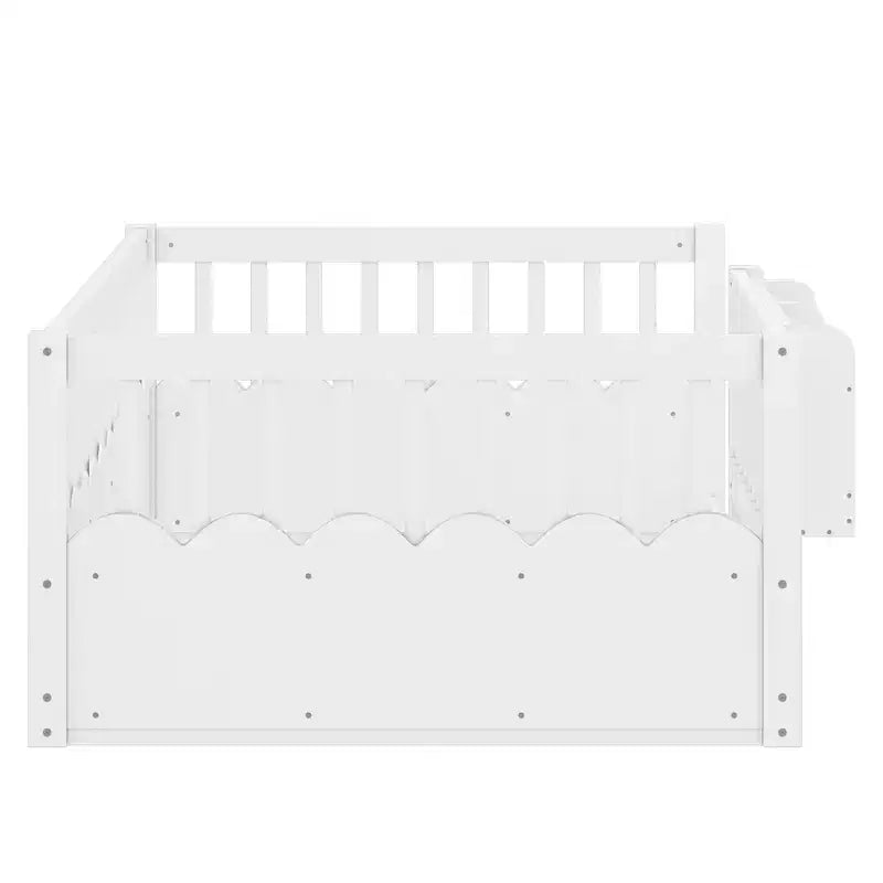 Cadre de lit au sol Montessori (Simple/Double/King) en bois avec barrière de sécurité et étagère à livres