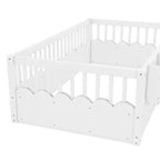Cadre de lit au sol Montessori (Simple/Double/King) en bois avec barrière de sécurité et étagère à livres