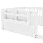 Cadre de lit au sol Montessori (Simple/Double/King) en bois avec barrière de sécurité et étagère à livres