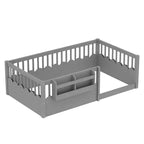 Cadre de lit au sol Montessori (Simple/Double/King) en bois avec barrière de sécurité et étagère à livres