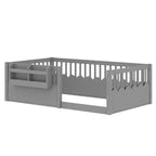 Cadre de lit au sol Montessori (Simple/Double/King) en bois avec barrière de sécurité et étagère à livres