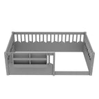 Cadre de lit au sol Montessori (Simple/Double/King) en bois avec barrière de sécurité et étagère à livres