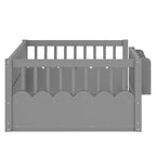 Cadre de lit au sol Montessori (Simple/Double/King) en bois avec barrière de sécurité et étagère à livres