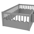 Cadre de lit au sol Montessori (Simple/Double/King) en bois avec barrière de sécurité et étagère à livres