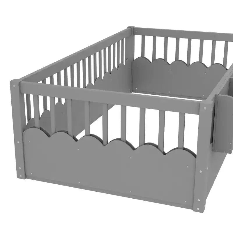 Cadre de lit au sol Montessori (Simple/Double/King) en bois avec barrière de sécurité et étagère à livres