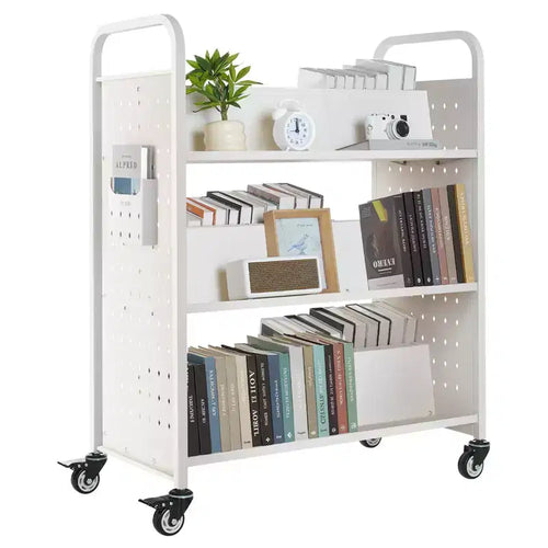 Rolling Library Book Cart 3 Tier Double Sided Steel Book Truck 330 lb Capacity