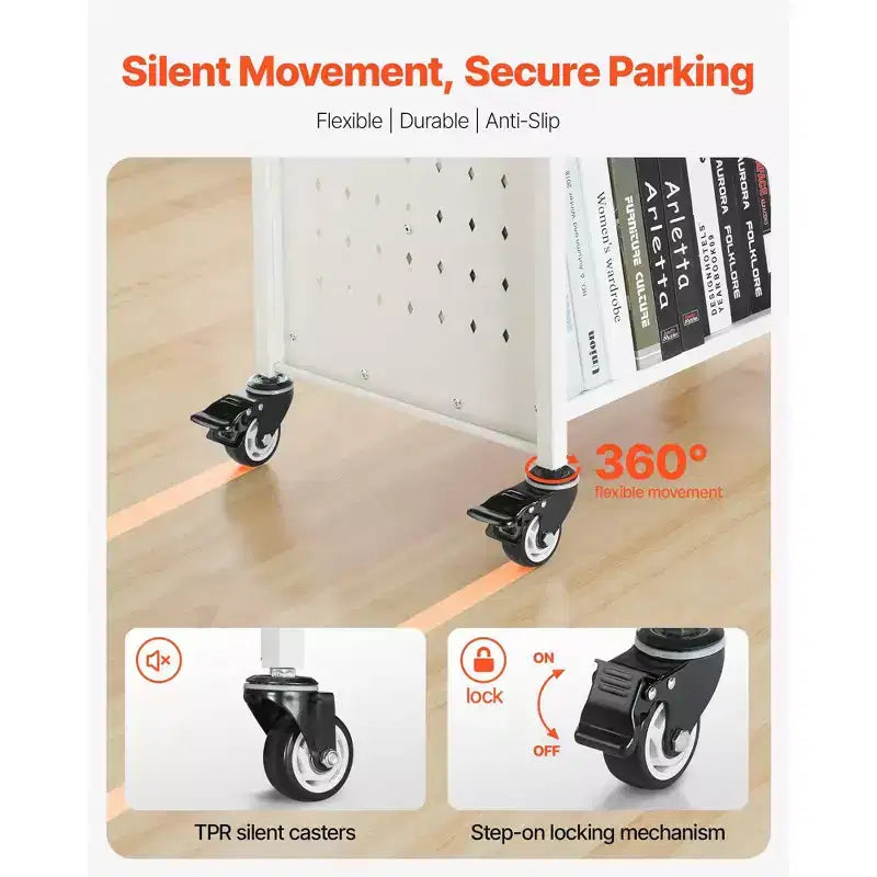 Chariot de rangement à roulettes à 3 niveaux avec étagères métalliques double face