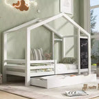 Lit d'enfant en forme de maison grandeur nature avec tableau noir et tiroirs de rangement