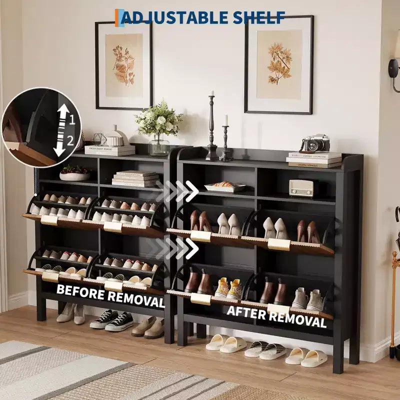 Meuble à chaussures avec 4 tiroirs basculants, organisateur de chaussures autoportant étroit avec pieds pour entrée