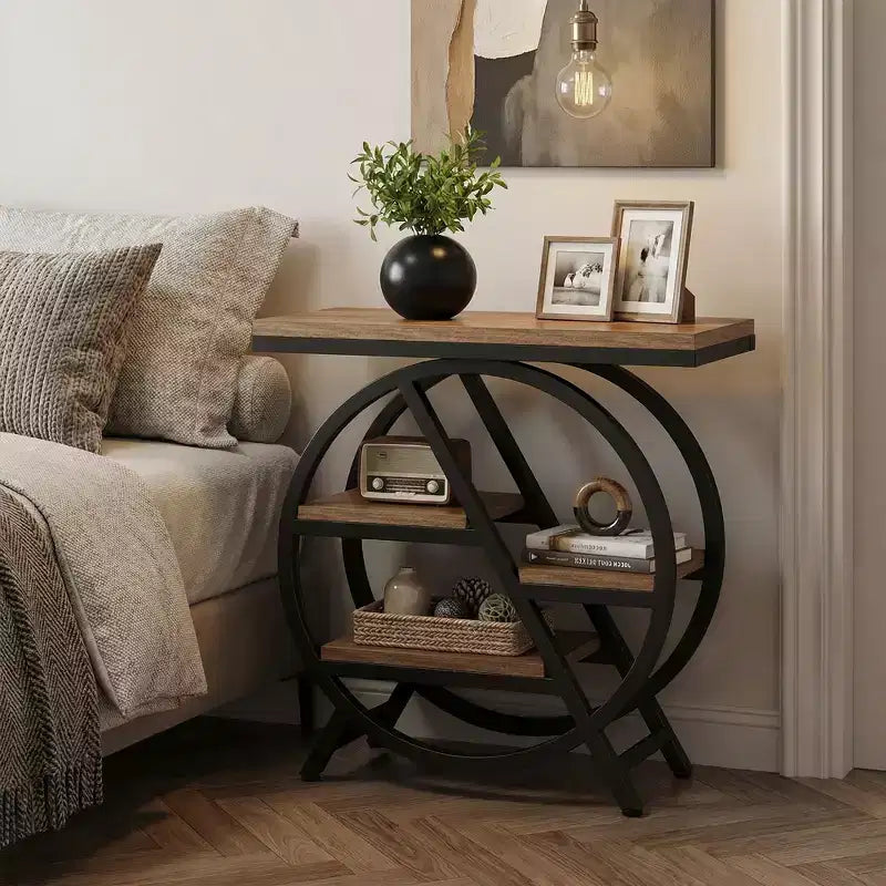 Table d'appoint industrielle à 4 niveaux avec étagères de rangement