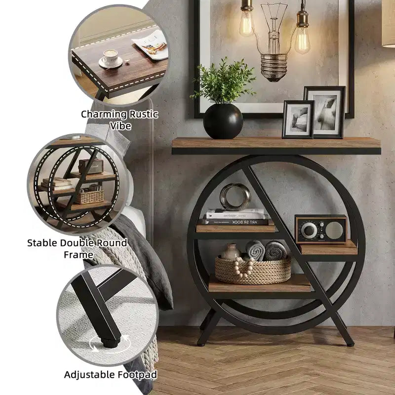 Table d'appoint industrielle à 4 niveaux avec étagères de rangement