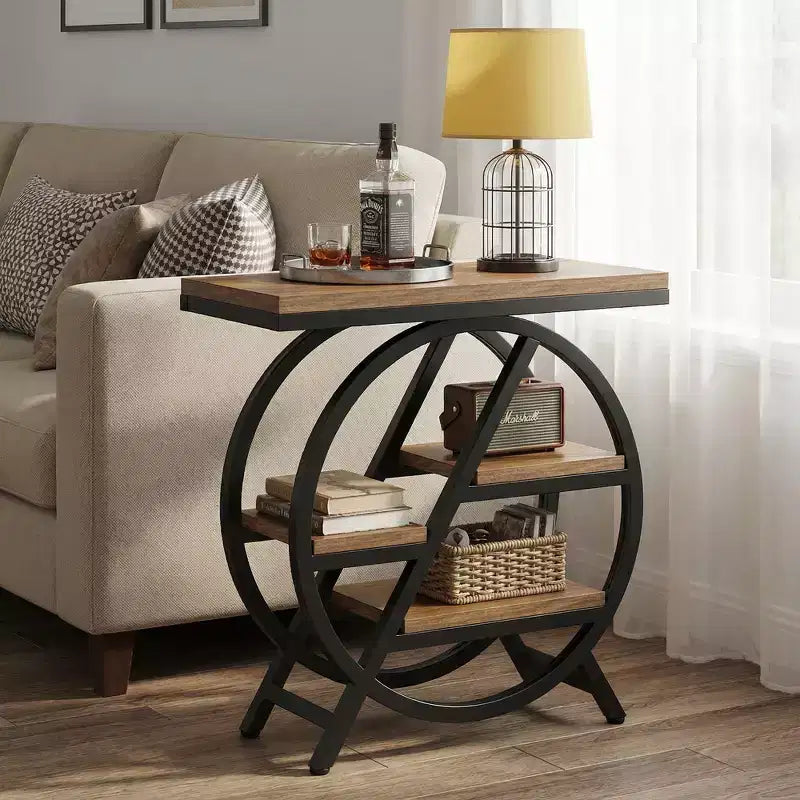Table d'appoint industrielle à 4 niveaux avec étagères de rangement