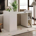 Bureau d'ordinateur blanc pliable avec étagères de rangement et roulettes