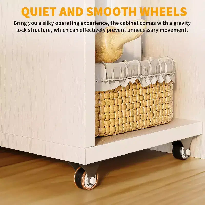 Bureau d'ordinateur blanc pliable avec étagères de rangement et roulettes