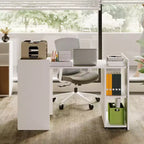Bureau d'ordinateur blanc pliable avec étagères de rangement et roulettes
