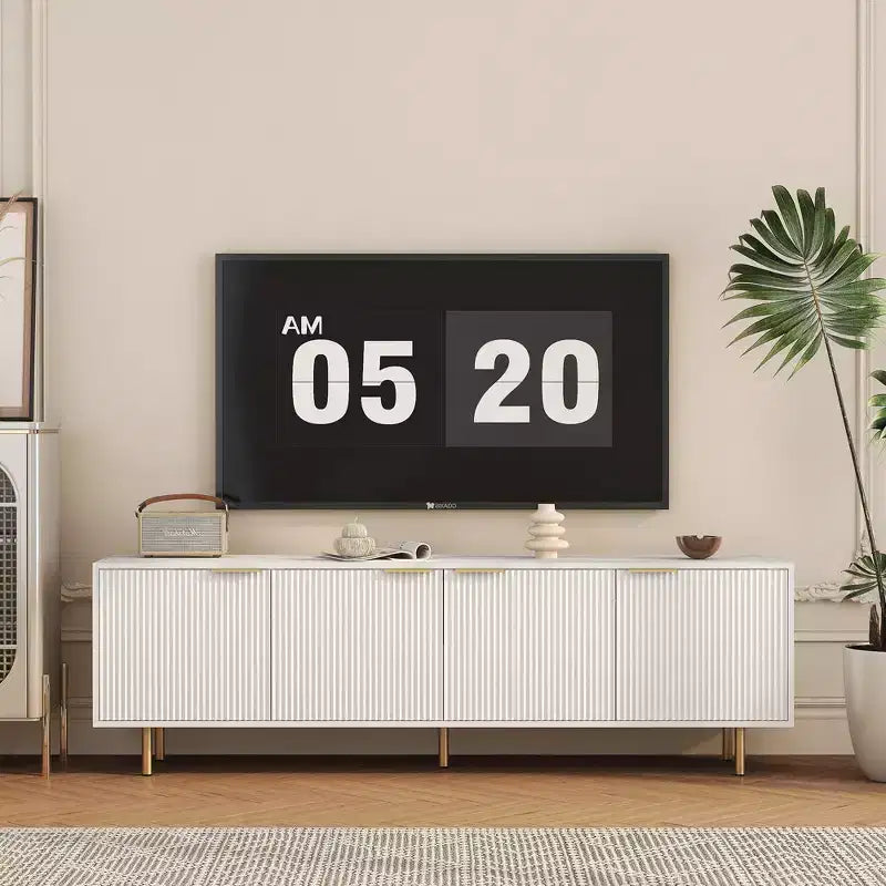 JVNOXK 68-inch Modern TV Console with Grooves, Storage Doors, and Media Shelves Suitable for 55-inch and larger TVs Ideal for Living Rooms White