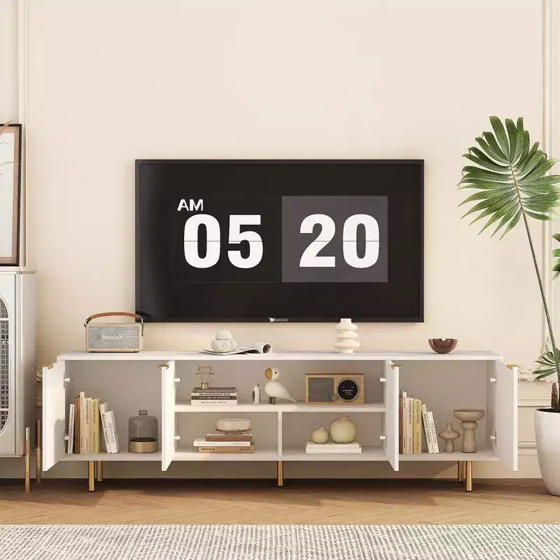 Meuble TV de 68 pouces avec portes de rangement et étagères multimédia